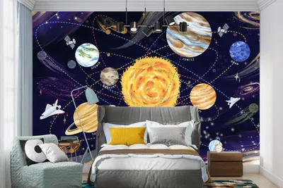 Produktbild von DECO WALLS Fototapete Kinderzimmer Kosmos und Planeten - Außergewöhnliche Haltbarkeit XXL 260x390 cm