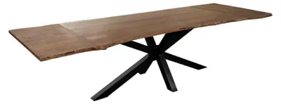 Produktbild von Baumkantentisch Akazie nougatfarben 180(280)x90 cm Ansteckplatten Spider-Gestell schwarz JANNIK