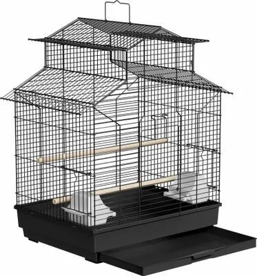 Produktbild von TRMLBE Vogelkäfig Groß 46x36x62 cm Vogelvoliere Außen&Innen Metall Papageienkäfig mit Ausziehbares Tablett & 2 Holzstangen & 2 Futternapf, Wellensittich Käfig Voliere Birdcage, Typ 3001