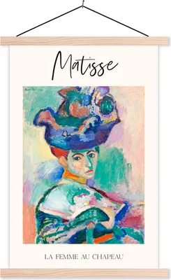 Produktbild von MuchoWow® Textilposter Alte Meister - Matisse - La femme au Chapeau 60x90 cm mit holzfarbenen Rahmen - Textil