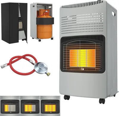 Productafbeelding van XINZI 4200W keramische piezo-gasverwarmer, inclusief gasdrukregelaar, gasleiding en beschermhoes, verwarmingselement voor butaan- of propaangas tot 12 kg, grijs