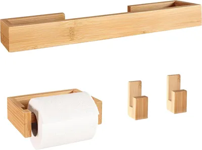 Produktbild von Bambus Handtuchhalter und Toilettenpapierhalter selbstklevend bad