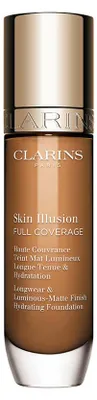Produktbild von Clarins Skin Illusion Full Coverage, Pumpenflasche, Flüssigkeit, Jeder Hauttyp, Aufhellend, Feuchtigkeitsspendend, Mattierend, Klärend, Dunkle Haut, Warm