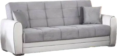 Produktbild von Schlafsofa Luis, 3-Sitzer-Container-Schlafsofa aus Kunstleder und Stoff, Wohnzimmersofa aus gepolstertem Stoff mit Klick-Klack-Öffnung, 220x84h91 cm, Weiß und Grau