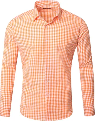 Produktbild von Reslad Herren Hemd Vichy Karomuster Langarmhemd RS-7007 Orange 2XL