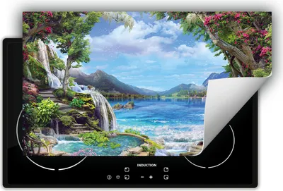 Produktbild von DarHaus Herdabdeckplatte 90x52 cm Anti Rutsch Matte Aufrollbar, See - Landschaft