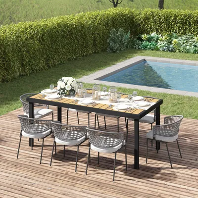 Produktbild von SUGIFT Aluminiumtisch, Gartentisch für 8 Personen, Esstisch mit Holzoptik, Naturholz-Schwarz  |  Wetterfest  |  Belastbar bis 50 kg  |  190 x 90 x 74 cm