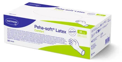 Zdjęcie produktu dla Rękawiczki Peha Soft wykonane z lateksu, bezpudrowe, miękkie, odporne na rozdarcia, rozmiar S