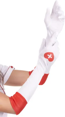 Produktbild von Krankenschwester Handschuhe mit Herz weiss-rot - Einheitsgröße