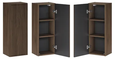 Produktbild von Badezimmer Hängeschrank mit 30 cm Breite in Walnuss, 1 Tür mit Rahmenfräsung, wandhängend - TEMUCO-56-WALNUT