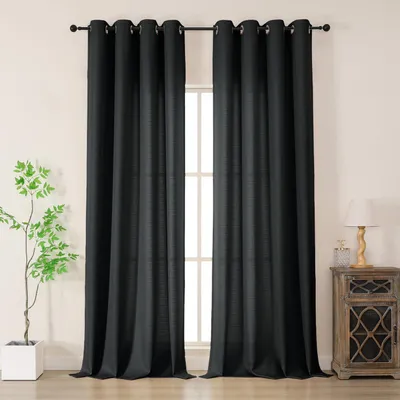 Immagine prodotto di Tende con passanti, colore nero, semitrasparenti, aspetto lino, set da 2, dimensioni 140x300 cm