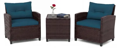 Immagine prodotto di Set di mobili da giardino in rattan KOMFOTTEU, set di mobili da lounge per esterni con 2 poltrone, 1 tavolino, cuscini per seduta e schienale, mobili per balconi piccoli, mobili da lounge per giardino, mobili per terrazza per 2 persone