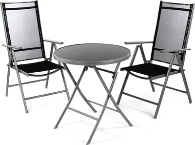 Produktbild von VCM 3-tlg. Gartenmöbelset | Gartengarnitur | Klapptisch | Stapelstühle | Schwarz | Garten-Set