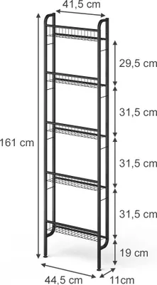 Zdjęcie produktu dla Półka drabinowa Vicco Klivo Czarny 44.5 x 160 cm z 5 półkami, Model 57302