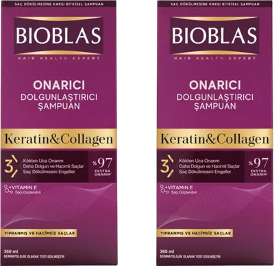 Produktbild von Bioblas Shampoo Collagen & Keratin, Reparierendes Volumen Spendendes, 2 x 360ml,