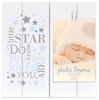 Image de Cadre photo bébé 10x15 avec épingle LITTLE STARS bleu
