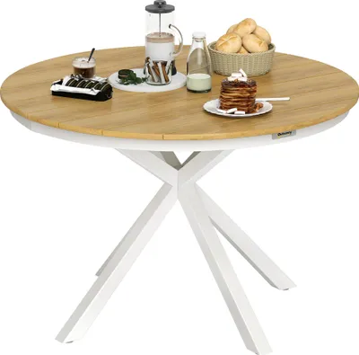 Produktbild von Outsunny Gartentisch Ø118cm, Wetterfest Balkontisch aus Aluminium Lattendesign