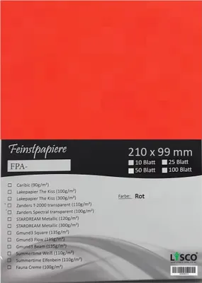 Produktbild von GMUND Transparentpapier DIN lang Farbe rot / LYSCO® Feinstpapierset mit 25 Blatt Inhalt (FPA-122) - bedruckbar, sehr gute Qualität, für Einladungen, als Einlegeblätter für Alben, Fotoalben, Fensterbilder, Bastelarbeiten uvm.