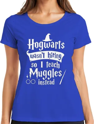 Immagine prodotto di Hogwarts non assumeva, quindi insegno ai babbani. Harry Potter Halloween - Maglietta da donna, blu, L