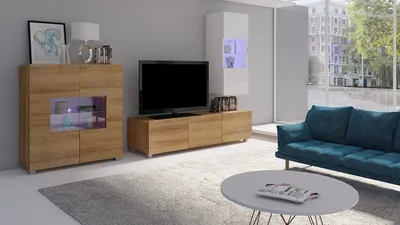 Immagine prodotto di Set per soggiorno CHEMUNG 8 – rovere dorato / bianco lucido