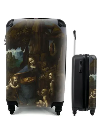 Produktbild von MuchoWow® Koffer Handgepäck Trolley Rollkoffer Kleine Reisekoffer mit 4 Rollen - Jungfrau auf dem Felsen - Leonardo da Vinci - Cabin Size < 55x40x23 cm & 55x40x20 cm - Fotokoffer - Kabinenkoffer - Boardgepäck - Reise-Box - Reisekoffer - Reisegepäck - Koffer mit Bild - Trolley für Kinder