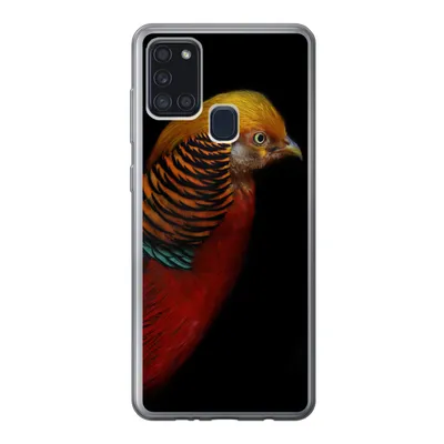 Produktbild von MuchoWow® Handyhülle Schutzhülle Hülle für Samsung Galaxy A21s Vogel - Federn - Schwarz - Porträt Silikon Softcase Handy Hülle