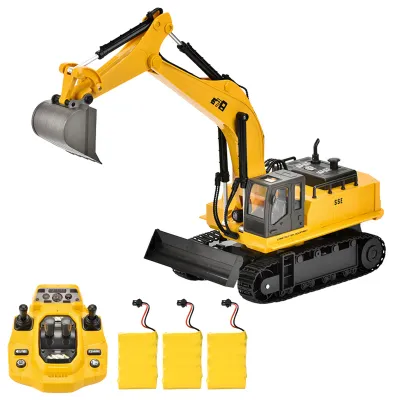 Obrázek produktu pro Hračka bagr a buldozer na dálkové ovládání, 15kanálová stavební vozidla se světelnými a zvukovými efekty, dárek k narozeninám pro chlapce a děti