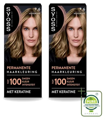 Produktbild von 2 x Syoss Dauerhafte Coloration 7-6 Mittelblond mit Keratin - Großpackung - 2 Stücke