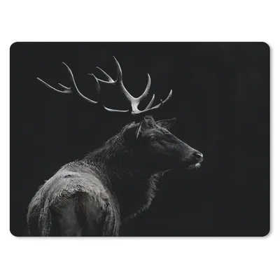 Produktbild von MuchoWow® Mauspad Mousepad Hirsch - Schwarz - Porträt - Geweih - Tiere 23x19 cm - Mousepads - Maus Mat - Pad - Mausunterlage - Schreibtischunterlage - Mauspad