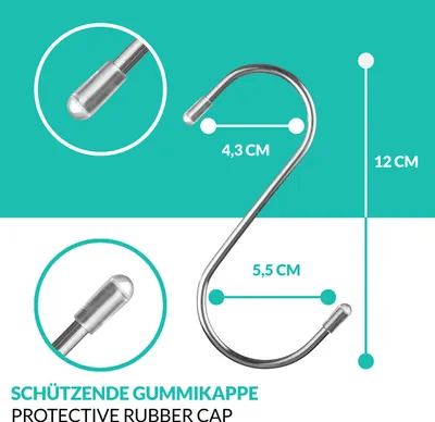 Produktbild von 16 S-Haken Edelstahl - Belastbar bis 25kg - 12cm Groß - Rostfreie S-Haken zum Aufhängen