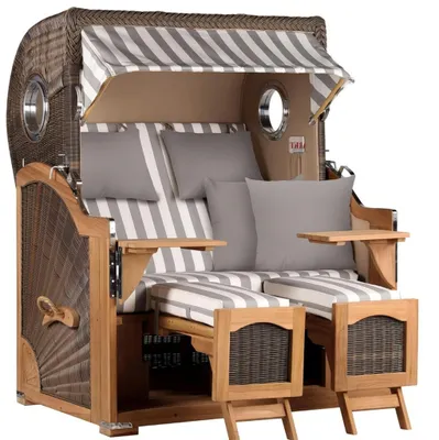 Produktbild von Strandkorb Düne Grande Bullauge Teak PE Grey Dessin 513
