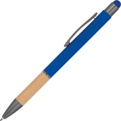 Produktbild von 10 Touchpen Kugelschreiber mit Griffzone aus Bambus / Farbe: blau