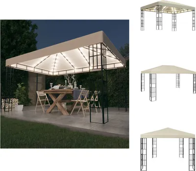 Productafbeelding van vidaXL Paviljoen met LED-lichtketting, 3x4 meter, crèmekleurig - Paviljoens & feesttenten