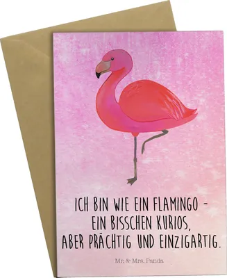 Produktbild von Mr. & Mrs. Panda Grußkarte Flamingo Classic - Aquarell Pink - Geschenk, Spruch, Sohn, Klappkarte, einladungskarten, Ich, Tochter, Geschwister, weihnachtskarten, Prächtig