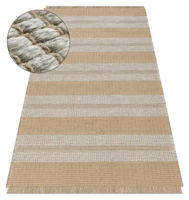 Image de Tapis JUTE 3734 beige / gris rayures - jute, tissé à plat, franges beige 120x170 cm