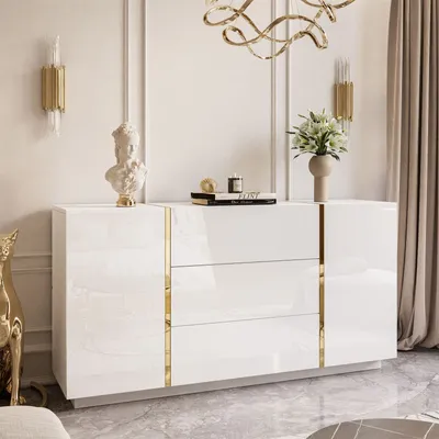 Produktbild von Kommode ONYX mit Schubladen Sideboard Weiß / Weiß hochglanz Push-Open
