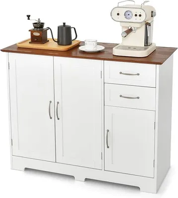 Image de Buffet blanc, meuble de cuisine avec plan de travail de 100 x 40 cm, armoire de service avec portes, tiroirs et étagères réglables, îlot de cuisine pour cuisine ou salle à manger (blanc)