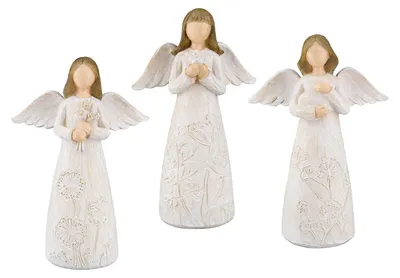 Zdjęcie produktu dla Gilde Figur, Engel, Blumendesign, Kunstharz, naturfarben, VE 6, 3fach sortiert Höhe: 16.00 cm Breite: 11.50 cm Tiefe: 5.00cm 52597