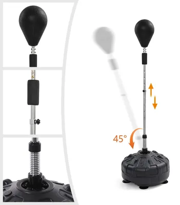 Produktbild von Boxball mit Ständer - Stehender Boxsack - Höhenverstellbar 120–160 cm - 90° Rückprall - 6 Saugnäpfe - Für Erwachsene und Kinder - Schwarz