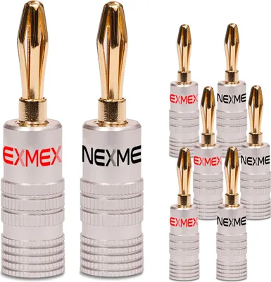 Produktbild von NEXMEX Bananenstecker 4mm schraubbar 24K vergoldet Lautsprecherkabel 8x Stecker