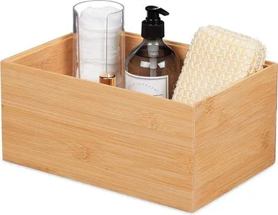 Produktbild von Famanu Aufbewahrungsbox stapelbar aus Bambus - Aufbewahrungskiste ohne Deckel - 2 Fächer - 14x30x20 cm - Natur
