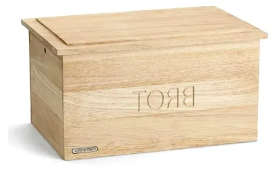 Produktbild von Brotkästen aus Gummibaumholz mit Deckel, Holz-Brotbox, Maße: 34,5 x 23 x 19 cm
