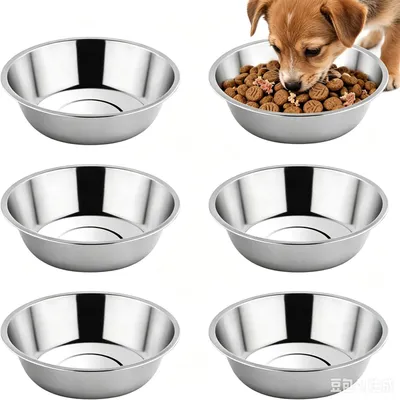 Productafbeelding van Voerbak kat - Roestvrij staal - 6 stuks - 14 cm - Kattenbak waterbak set