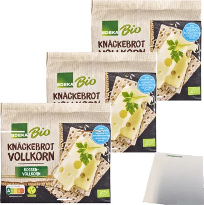 Produktbild von Edeka Knäckebrot Roggenvollkorn 3er Pack (3x250g Packung) + usy Block