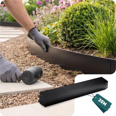 Produktbild von VOUNOT® 30er Set verzinkt Metall Rasenkante Beeteinfassung 100×13 cm, Schwarz