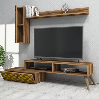 Immagine prodotto di Skye Decor, Planet - Noce, Giallo, Mobile TV, Noce, 100% PANNELLI DI PARTICELLE RIVESTITI IN MELAMMINA, 150 x 37,2 x 37,8 cm