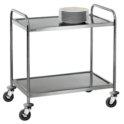 Image de Bartscher Chariot de service en acier inoxydable Chariot de transport avec 2 étagères Chariot de cuisine