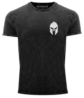 Produktbild von Herren Vintage Shirt Logo Print Sparta-Helm Spartaner Gladiator Krieger Warrior Fashion Gym Streetstyle Neverless® schwarz -weiss 3XL