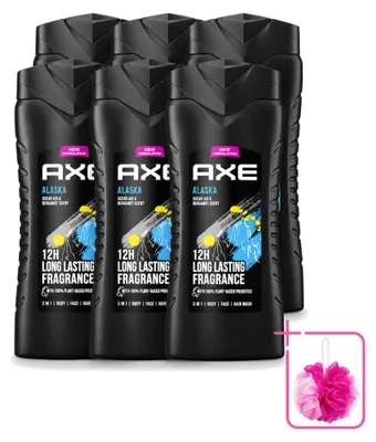 Produktbild von 6 x Axe Alaska 3-in-1 Duschgel - Ozeanluft und Bergamotte - 400 ml - Sparpackung - 6 Stücke