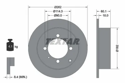Obrázok produktu pre 2 brzdové kotúče Textar 262 mm vzadu pre Hyundai Kia Mitsubishi
